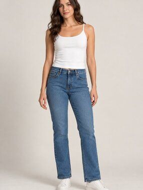 Woman Within Blue Stretch Straight Leg Jeans 18W Petite Minimalist Denim